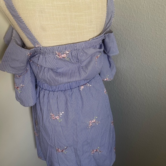 Woman's Blue striped Embroidered Floral Dress - Picture 4 of 8